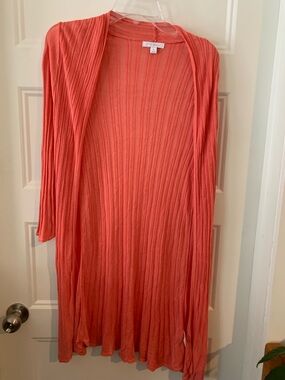 Roz & Ali Coral Ribbed light long Open Cardigan